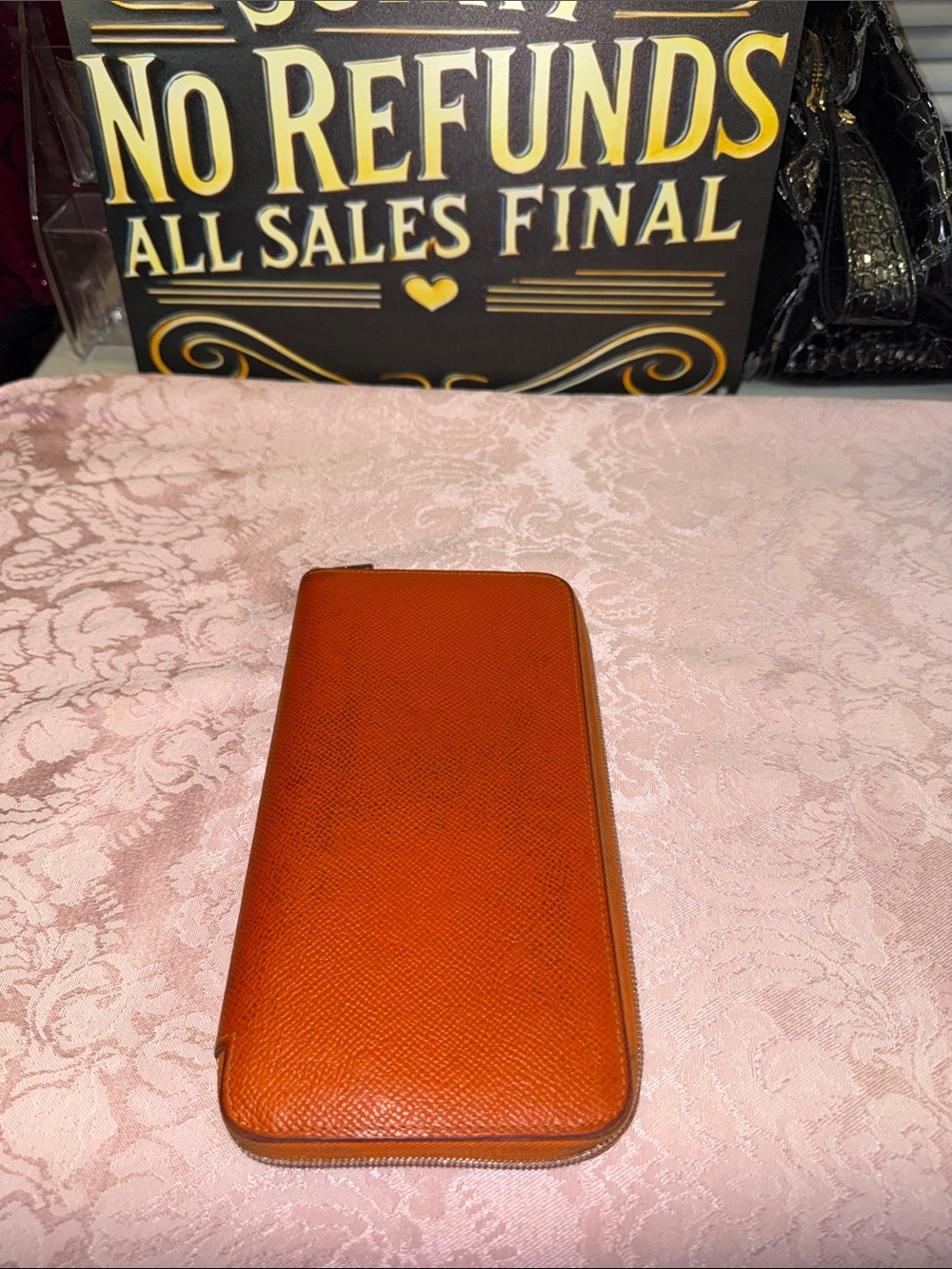 Hermes Men's Azap Leather Zip Wallet - Orange
